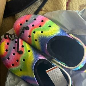 NWT rainbow crocs 13M